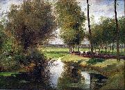 Cesar De Cock Landscape by the River Lys oil